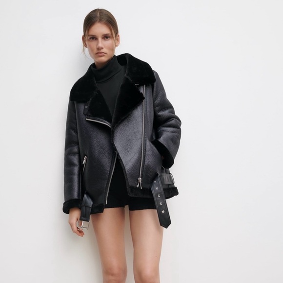ZARA Double Faced Faux Leather Biker Jacket XS - Picture 2 of 15